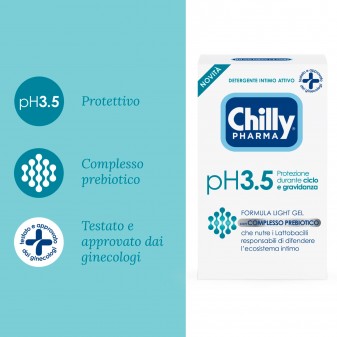 Chilly Pharma pH 3.5 Detergente Intimo Attivo Formula Light Gel con Complesso Prebiotico - Flacone da 250ml