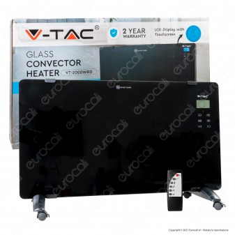 V-Tac VT-2000RWD Termoconvettore in Vetro Temperato con Display LCD  e Pannello Touchscreen - SKU 8664