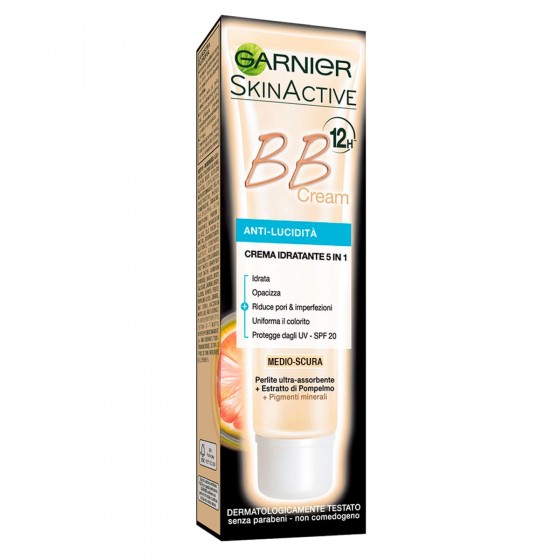 Garnier SkinActive BB Cream Anti Lucidità 5in1 Crema Viso Pelle Medio-Scura - Tubetto da 40ml
