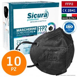 Sicura Protection 10 Mascherine Protettive Colore Nero Elastici Neri