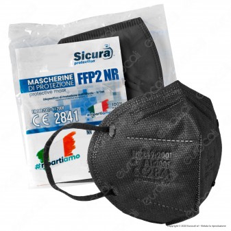 Sicura Protection 10 Mascherine Protettive Colore Nero Elastici Neri Fattore Protezione Certificato FFP2 NR in TNT