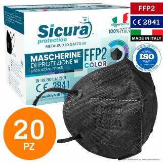 Sicura Protection 20 Mascherine Protettive Colore Nero Elastici Neri