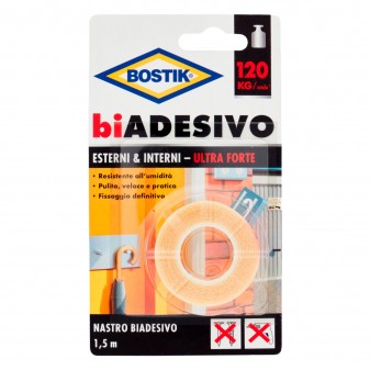Bostik Nastro Biadesivo per Esterni e Interni Ultra Forte- Blister con 1 Rotolo da 1,5 Metri