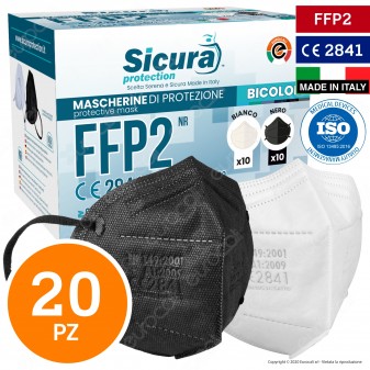 Sicura Protection 20 Mascherine Protettive Doppio Colore 10pz Nere e
