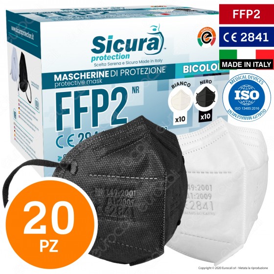 Sicura Protection 20 Mascherine Protettive Doppio Colore 10pz Nere e Sicura Protection 20 Mascherine Protettive Doppio Colore 10pz Nere e