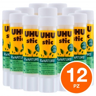 UHU Colla Stick ReNature Ecofriendly - 12 Tubetti da 8,2g