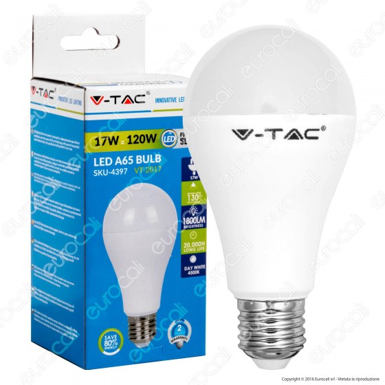 V-Tac VT-2017 Lampadina LED E27 17W Bulb A65 - SKU 4396 / 4397 / 4398 V-Tac VT-2017 Lampadina LED E27 17W Bulb A65 - SKU 4396 / 4397 / 4398