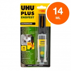 UHU Plus Endfest 90 Minuti Adesivo Epossidico - Blister con Siringa a Doppia Camera 14ml + 2 Beccucci Miscelatori di Precisione