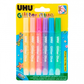 UHU Glitter Glue Shiny Colla a Penna - 1 Blister da 6 Tubetti