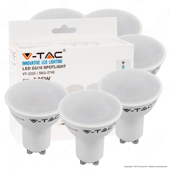 V-Tac VT-2225 Super Saver Pack Confezione 6 Faretti LED GU10 5W Spotlight 110° - SKU 2739 / 2740 / 2741 V-Tac VT-2225 Super Saver Pack Confezione 6 Faretti LED GU10 5W Spotlight 110° - SKU 2739 / 2740 / 2741