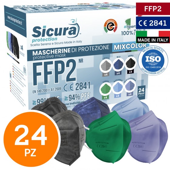 Sicura Protection 24 Mascherine Protettive Colorate Monouso con Sicura Protection 24 Mascherine Protettive Colorate Monouso con