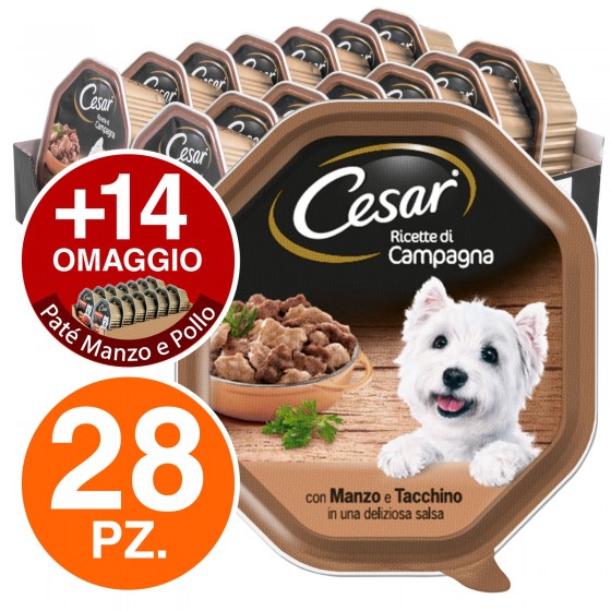 28 Vaschette Cesar Ricette di Campagna per Cani con Manzo e Tacchino 28 Vaschette Cesar Ricette di Campagna per Cani con Manzo e Tacchino
