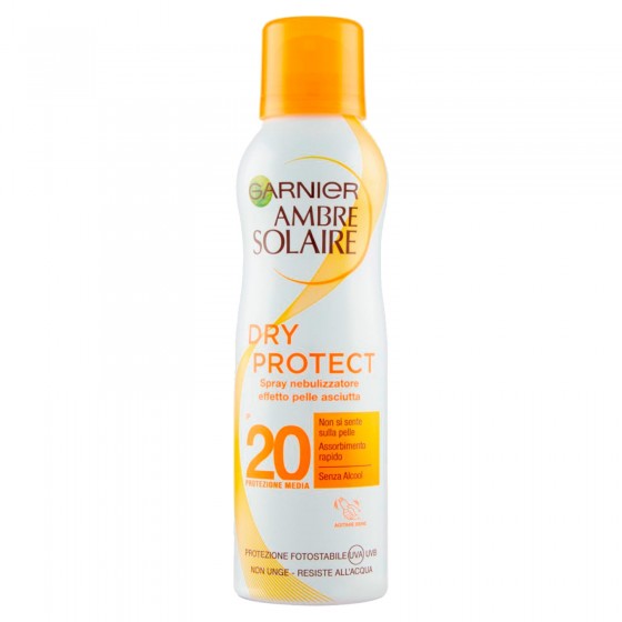 Garnier Ambre Solaire Dry Protect SPF 20 Spray Nebulizzatore Protezione Media ad Assorbimento Rapido - Flacone da 200ml