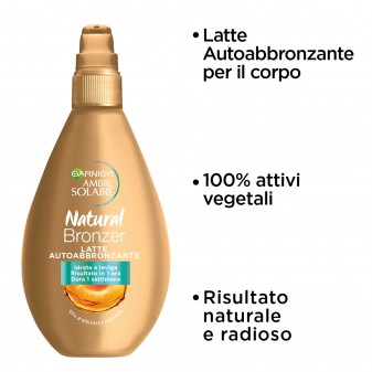 Garnier Ambre Solaire Natural Bronzer Latte Autoabbronzante con Olio di Albicocca - Flacone da 150ml