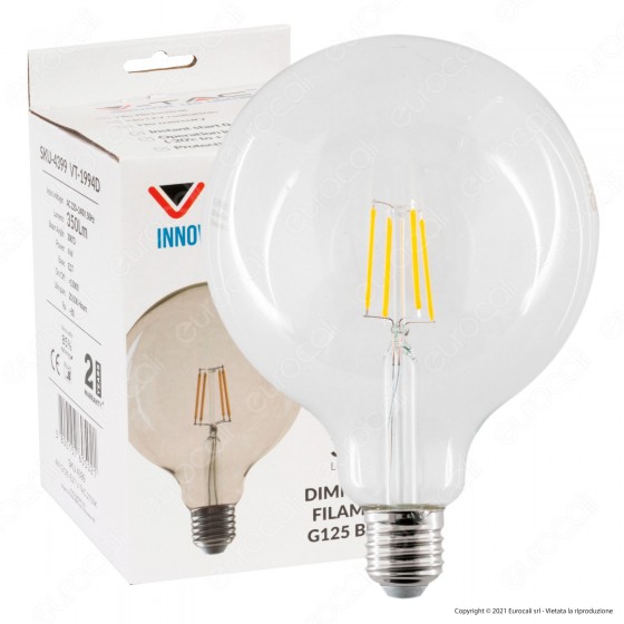 V-Tac VT-1994D Lampadina LED E27 4W Globo G125 Filamento Dimmerabile V-Tac VT-1994D Lampadina LED E27 4W Globo G125 Filamento Dimmerabile