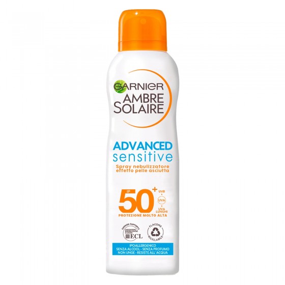 Garnier Ambre Solaire Advanced Sensitive SPF 50+ Spray Nebulizzatore Protezione Molto Alta Ipoallergenica - Flacone da 200ml