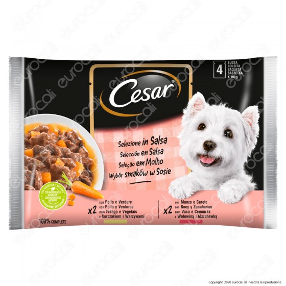 Cesar Selezione in Salsa Cibo per Cani con Pollo e Manzo - 4 Buste da