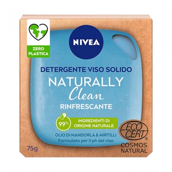 Nivea Naturally Clean Saponetta Detergente Viso Rinfrescante con Olio di Mandorla e Mirtilli