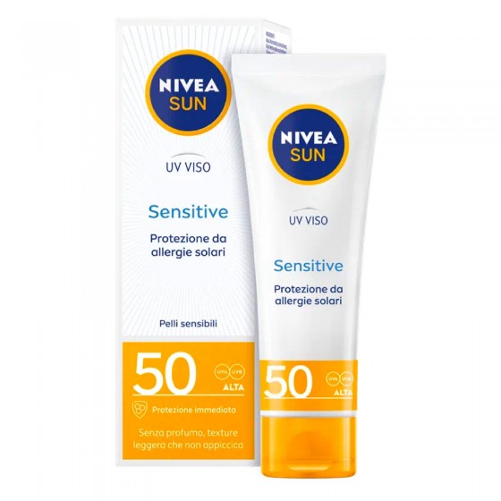 Nivea Sun Crema Solare Sensitive Protezione UV Viso SPF 50 - Flacone da 50 ml