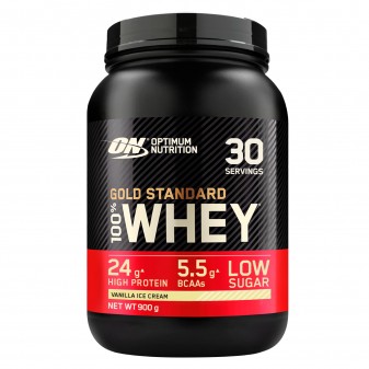 Optimum Nutrition Gold Standard 100% Whey Proteine Aminoacidi in Polvere Gusto Gelato alla Vaniglia - Barattolo da 900g