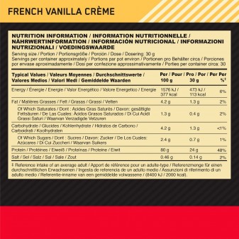 Optimum Nutrition Gold Standard 100% Whey Proteine Aminoacidi in Polvere Gusto Crema di Vaniglia Francese - Barattolo da 900g