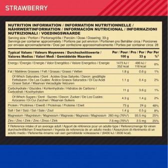 Optimum Nutrition Gold Standard 100% Casein Proteine Aminoacidi in Polvere per la Notte alla Fragola - Barattolo da 924g
