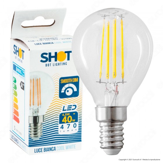 Bot Lighting Shot Lampadina LED E14 4,5W MiniGlobo P45 Filamento Dimmerabile - mod. WLD3004X2D / Bot Lighting Shot Lampadina LED E14 4,5W MiniGlobo P45 Filamento Dimmerabile - mod. WLD3004X2D /