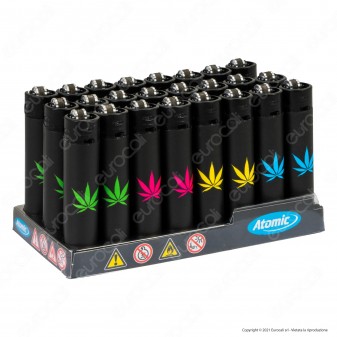 Atomic Festival Accendino Maxi Ricaricabile Fantasia Cannabis - Box da 24 Accendini