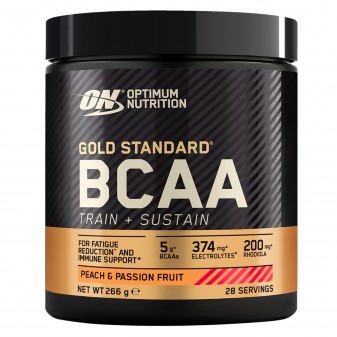 Optimum Nutrition Gold Standard BCAA Train Sustain Aminoacidi Ramificati in Polvere Gusto Pesca e Passion Fruit - Barattolo 266g