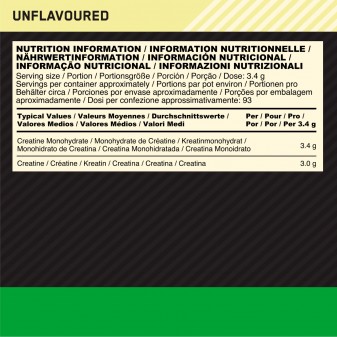 Optimum Nutrition Micronised Creatine Creatina Monoidrato in Polvere Non Aromatizzato - Barattolo da 317g 