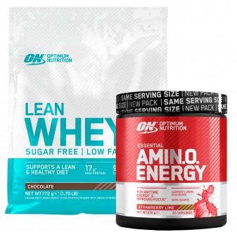 Optimum Nutrition Proteine e Aminoacidi Lean Whey al Cioccolato 772g e Amino Energy Fragola e Lime 270g Senza Zucchero