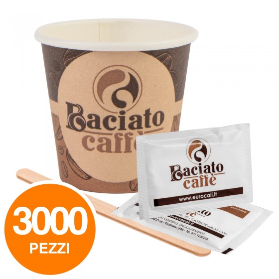 Kit da 1000 Bicchierini Biodegradabili + 1000 Palettine in Legno + 1000 Bustine di Zucchero Baciato Caffè Kit da 1000 Bicchierini Biodegradabili + 1000 Palettine in Legno + 1000 Bustine di Zucchero Baciato Caffè