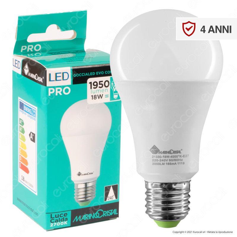 Marino Cristal Serie PRO Lampadina LED E27 18W Bulb A65 - mod. 21329