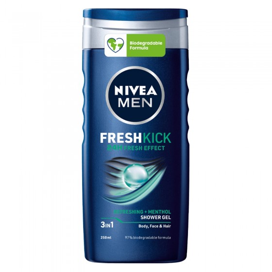 Nivea Men Gel Doccia Shampoo Fresh Kick Rinfrescante al Mentolo - Flacone da 250 ml