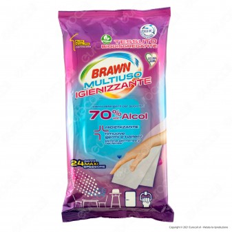 Brawn Multiuso Igienizzante Panni Detergenti per Superfici 70% Alcol