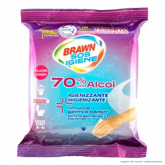 Brawn SOS Igiene Panni Detergenti e Igienizzanti 70% Alcol -