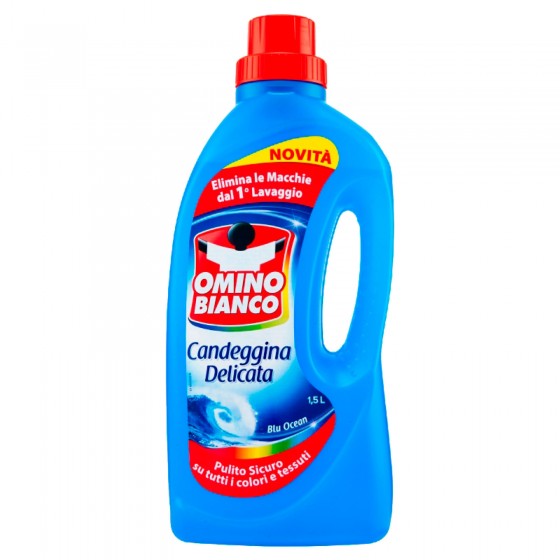 Omino Bianco Candeggina Delicata Essenza Blu Ocean - Flacone da 1,5 Omino Bianco Candeggina Delicata Essenza Blu Ocean - Flacone da 1,5