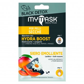 MyMask Black Detox Trattamento Elasticizzante e Levigante Maschera Hydra Boost e Siero Emolliente - Confezione da 1 trattamento