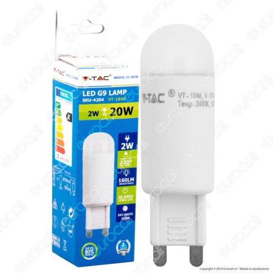 V-Tac VT-1846 Lampadina LED G9 2W Bulb - SKU 4150 / 4151 / 4177 V-Tac VT-1846 Lampadina LED G9 2W Bulb - SKU 4150 / 4151 / 4177