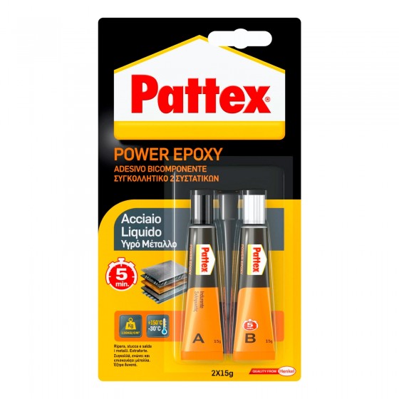 Pattex Power Epoxy Acciaio Liquido Adesivo Bicomponente - 2 Flaconi Pattex Power Epoxy Acciaio Liquido Adesivo Bicomponente - 2 Flaconi