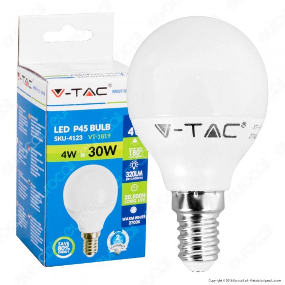 V-Tac VT-1819 Lampadina LED E14 4W MiniGlobo P45 - SKU 4123 / 4174 / V-Tac VT-1819 Lampadina LED E14 4W MiniGlobo P45 - SKU 4123 / 4174 /