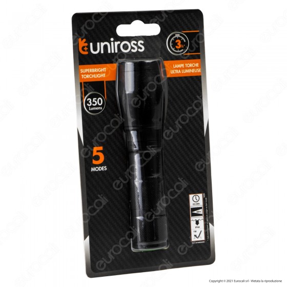 Uniross Torcia LED COB 10W in Alluminio IP44 a Batteria 5 Modalità di Uniross Torcia LED COB 10W in Alluminio IP44 a Batteria 5 Modalità di