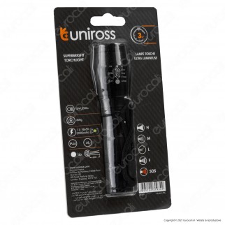 Uniross Torcia LED COB 10W in Alluminio IP44 a Batteria 5 Modalità di