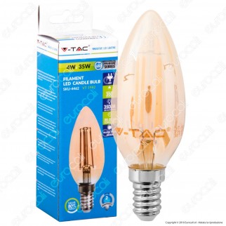 V-Tac VT-1982 Lampadina LED E14 4W Candela Filamento in Vetro Ambrato