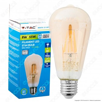 V-Tac VT-1968 Lampadina LED E27 8W Bulb ST64 Filamento - SKU 4421