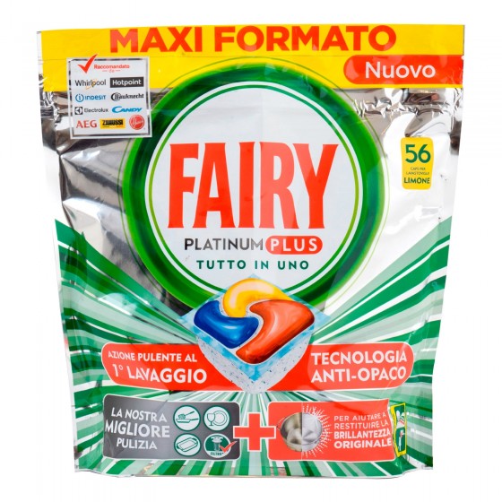 Fairy Platinum Plus Detersivo in Capsule per Lavastoviglie al Limone - Confezione da 56 pastiglie