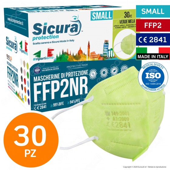Sicura Protection 30 Mascherine Small Colore Verde Mela Elastici Sicura Protection 30 Mascherine Small Colore Verde Mela Elastici