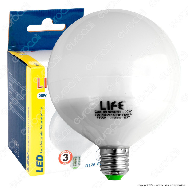 Life Serie GF Lampadina LED E27 20W Globo G120 - mod. 39.920402C /