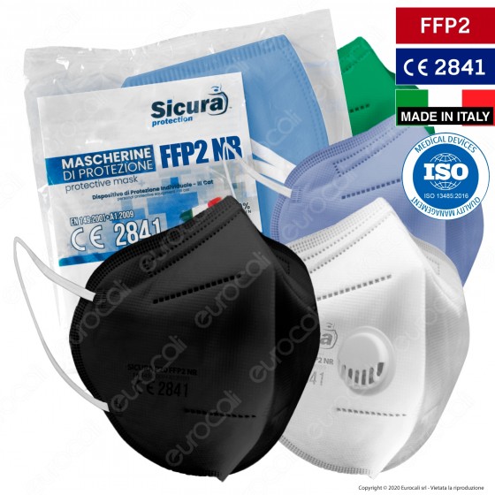 Sicura Protection Mascherina Filtrante Monouso in TNT Vari Colori Certificata FFP2 a Scelta