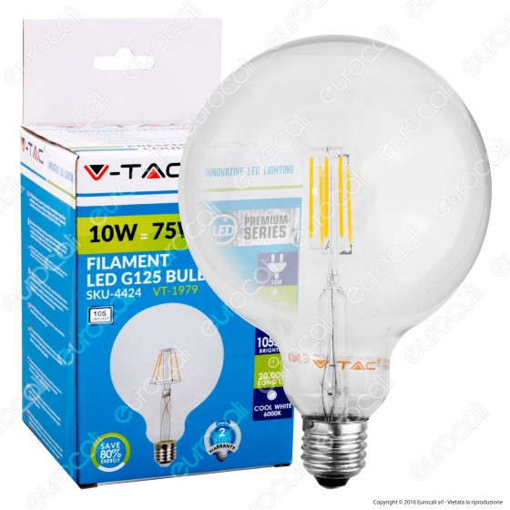 V-Tac VT-1979 Lampadina LED E27 10W Globo G125 Filamento - SKU 4422 / V-Tac VT-1979 Lampadina LED E27 10W Globo G125 Filamento - SKU 4422 /